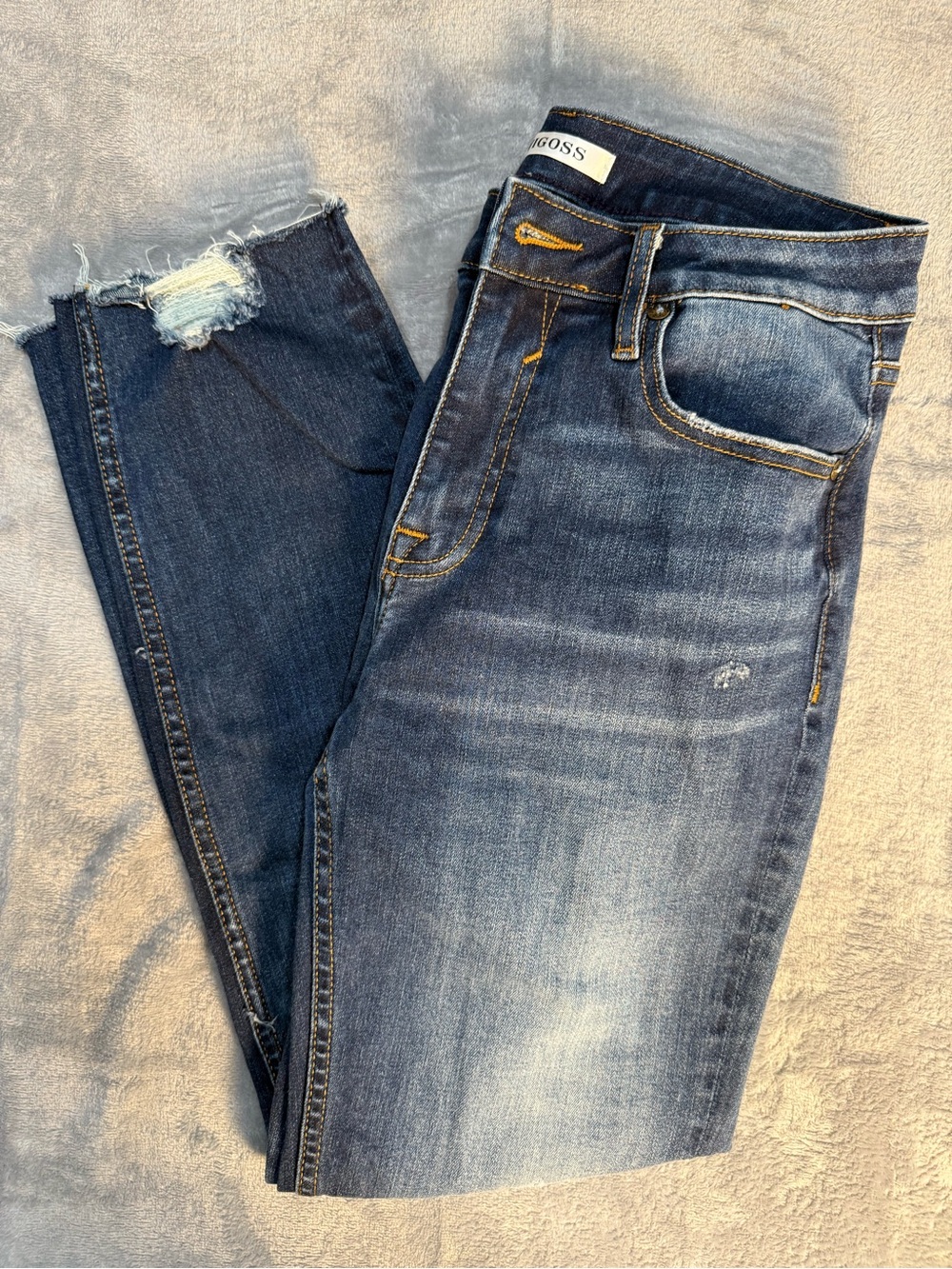 Vigoss Women's Faded Blue Skinny Jeans with Distressed Hem  Crop Size 27